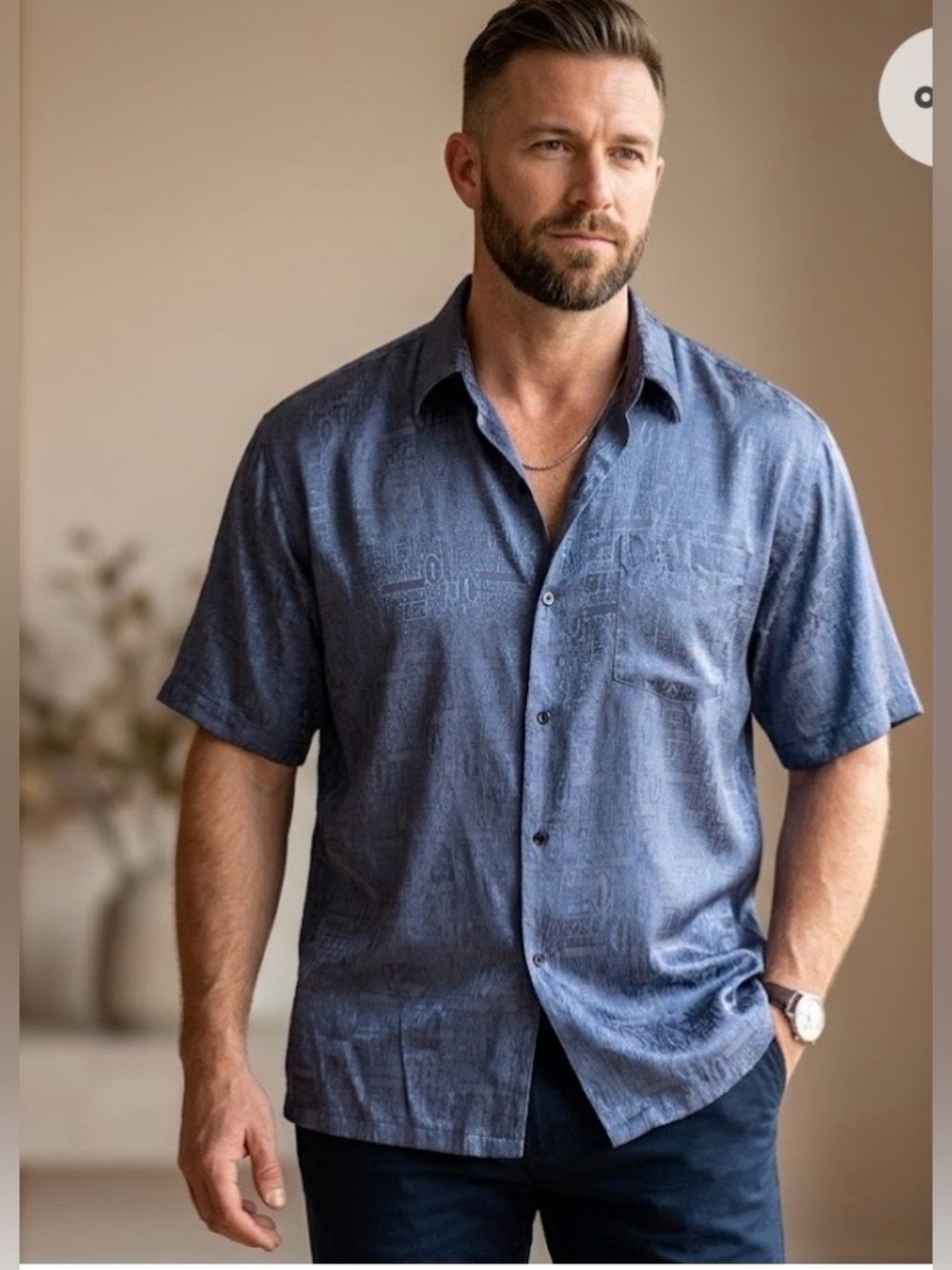 Men's Short-Sleeve Casual Button-Down Shirt — Blue size XL